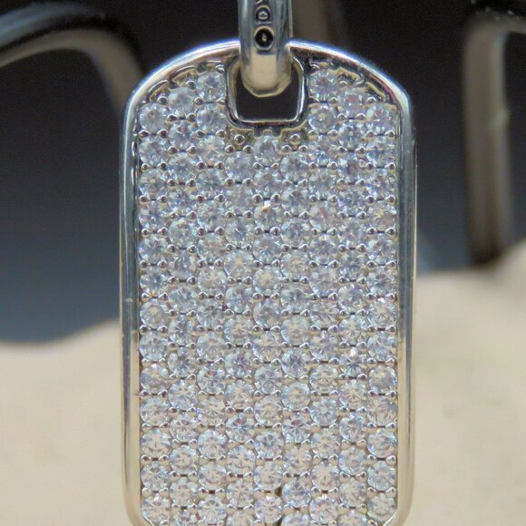 David Yurman Men's Sterling Silver 30mm Chevron Pave Dog Tag - Picture 3 of 7